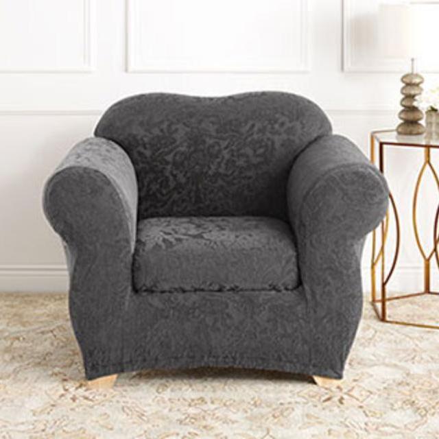 Stretch Jacquard Damask Separate Seat Chair Slipcover