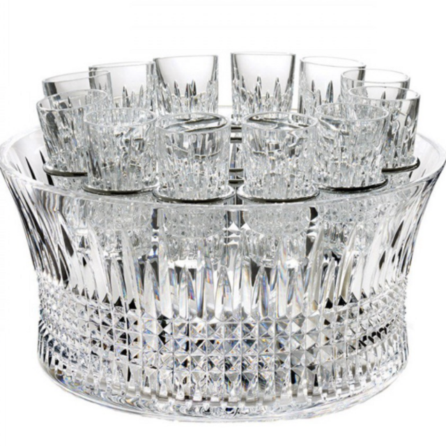 Waterford Lismore Diamond Vodka Set with Chill Bowl, 12 Shot Glasses & Silver Insert