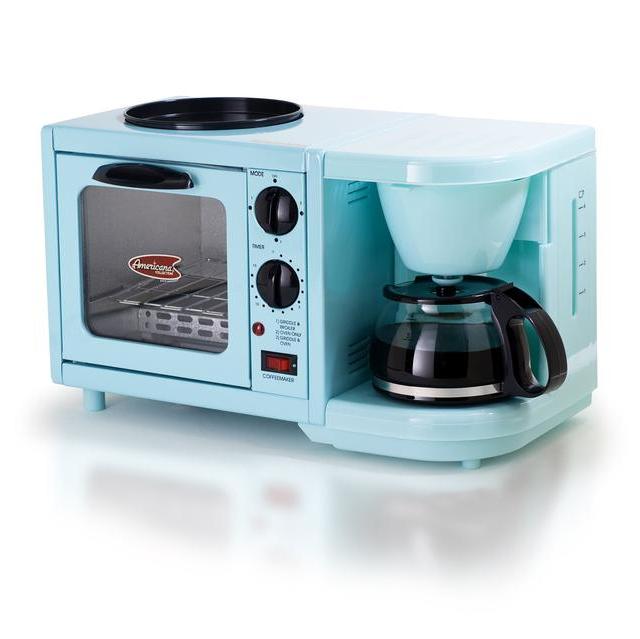 MaxiMatic EBK-200 Elite Cuisine 3-in-1 Multifunction Breakfast Deluxe Toaster Oven/Griddle/Coffee Maker, Blue