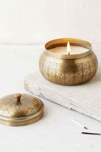 Moroccan Embossed Metal Candle