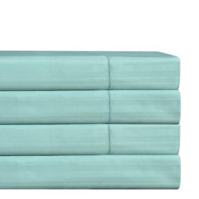 Pointehaven 510 Thread Count Pima Cotton Sheet Set, Queen, Stripe, Aqua Sky
