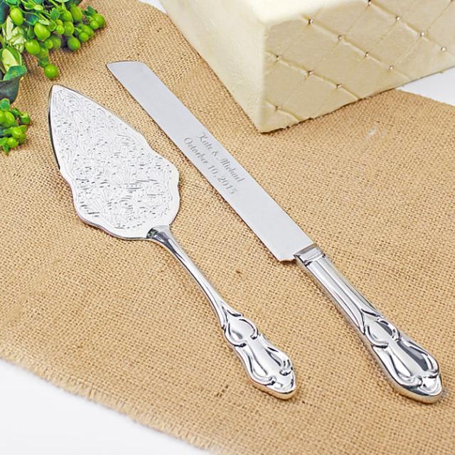 Romance Style Engraved Wedding Cake Knife Set Wedding Accessories