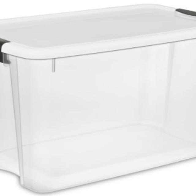 Sterilite 19889804 70 Quart Ultra Latch Box See through with White lid and Black latches,4 pack