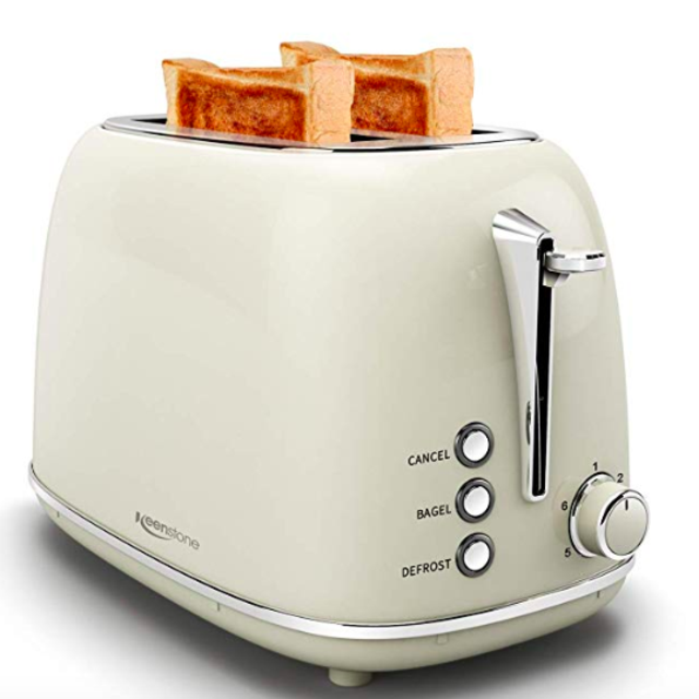Toasters 2 Slice Retro Stainless Steel Toasters with Bagel, Cancel, Defrost Function and 6 Bread Shade Settings Bagel Toaster, Cream