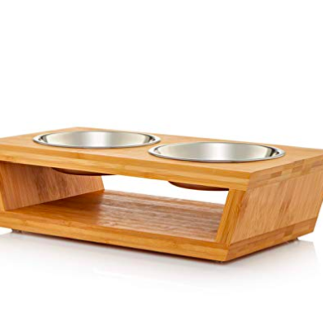 Premium Elevated Dog and Cat Pet Feeder, Double Bowl Raised Stand Comes with Extra Two Stainless Steel Bowls. Perfect for Small Dogs and Cats