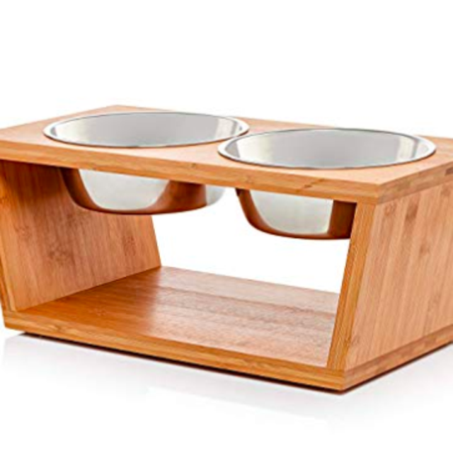 Premium 7" Elevated Dog and Cat Pet Feeder, Double Bowl Raised Stand Comes with Extra Two Stainless Steel Bowls. Perfect for Dogs and Cats.