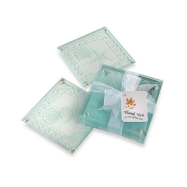 Kate Aspen® Shell and Starfish Frosted Glass Coasters (Set of 4)