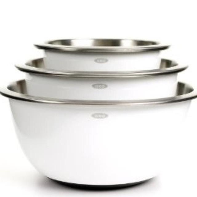 OXO Good Grips 3-Piece Stainless-Steel Mixing Bowl Set, White