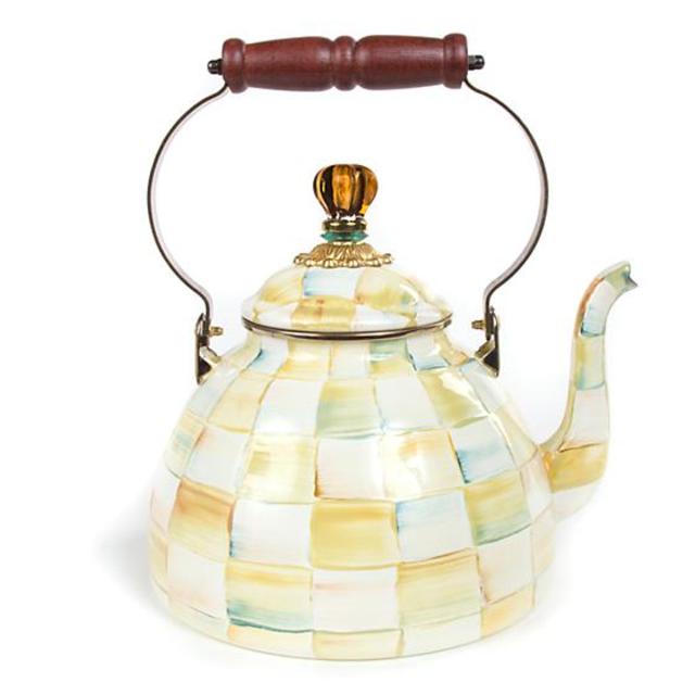 Parchment Check Enamel Tea Kettle - 3 Quart