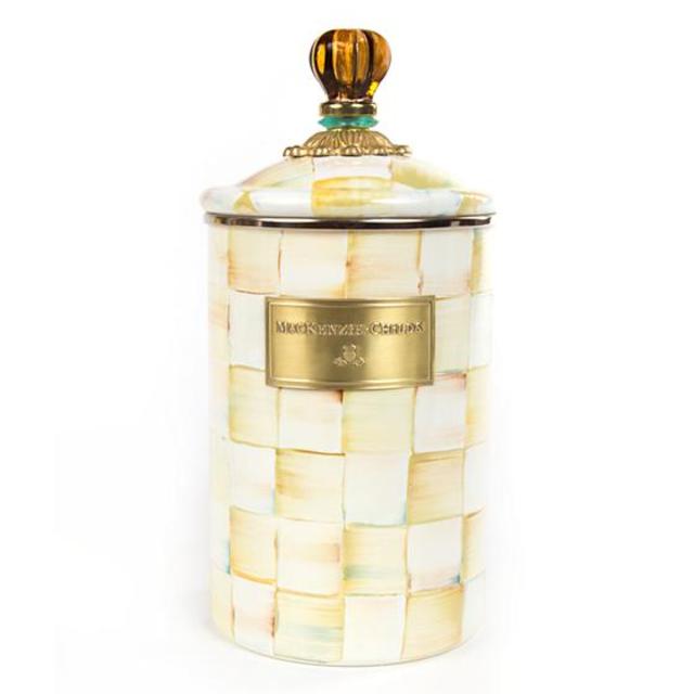 Parchment Check Enamel Canister - Large