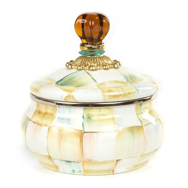Parchment Check Enamel Squashed Pot