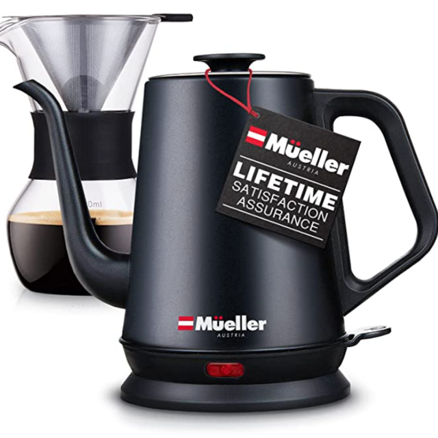 Mueller Coffee Serving Set Electric Gooseneck Kettle with Pour Over Drip Set Coffee Maker, Stainless Steel Coffee Servers Kettle & Tea Kettle, Matte
