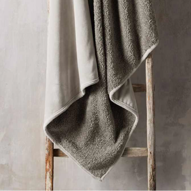 Faux Fur Sherpa Throw - Grey
