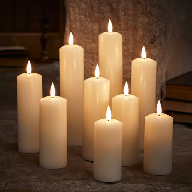 TruGlow Ivory Wax Slim Pillar Flameless Candles (Set of 9)
