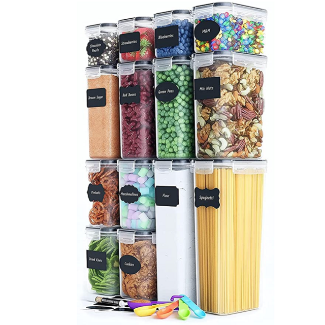 Airtight Food Storage Containers Set with Lids (24 Pack) for Kitchen and Pantry Organization - BPA Free Kitchen Canisters for Cereal, Rice, Flour & Oats - Free Marker and 24 Labels