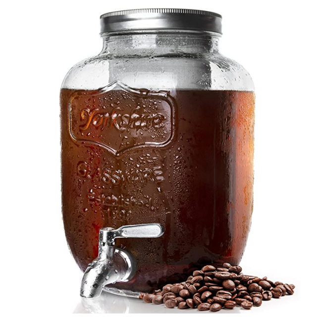 Cold Brew Coffee Maker 1 Gallon, Cold Brew Mason Jar with Stainless Steel Spigot and Removable Mesh Filter