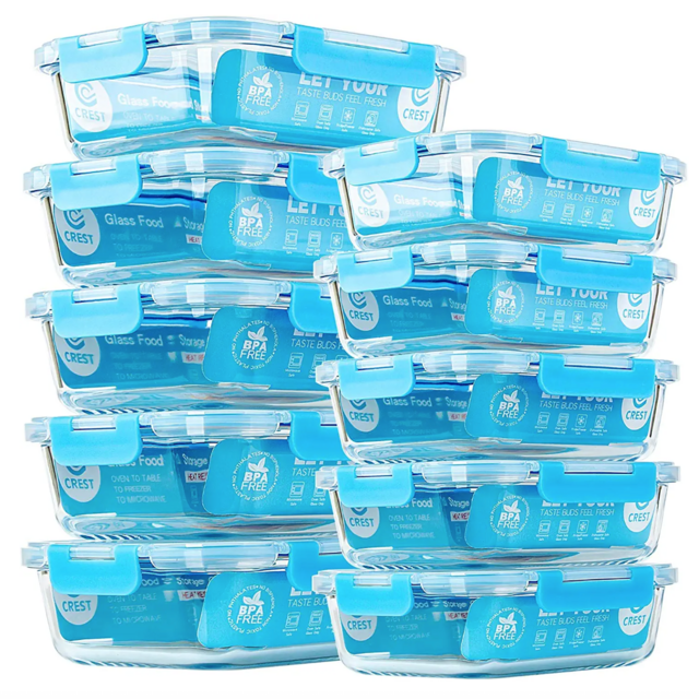 Glass Meal Prep Containers, [10 Pack] Airtight Glass Bento Boxes, BPA Free & Leak Proof