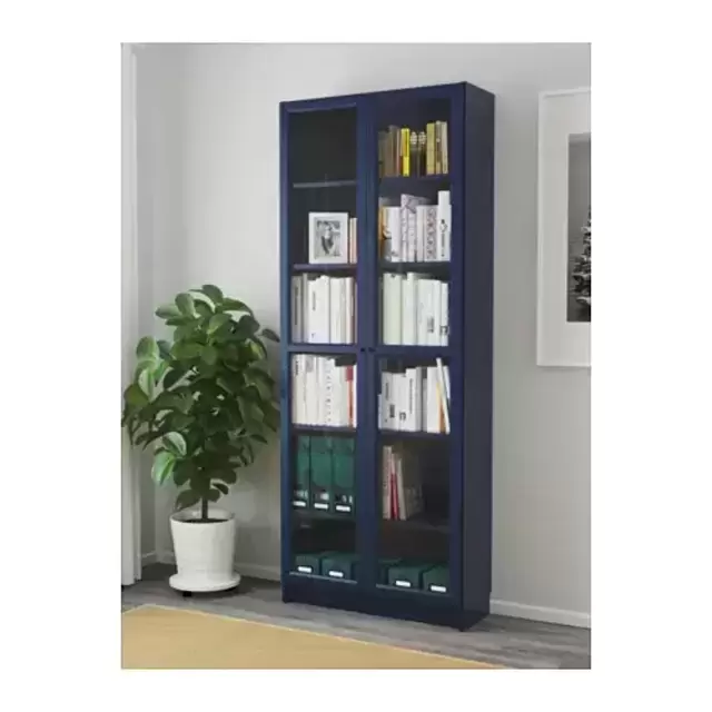 BILLY				Bookcase with glass doors, dark blue