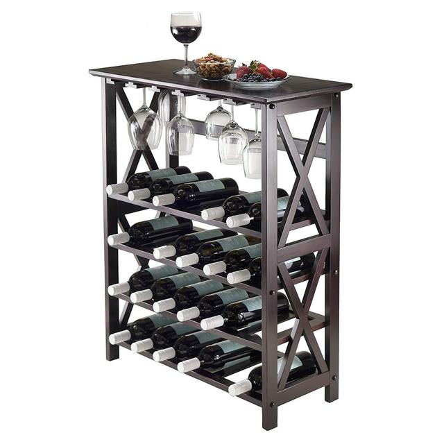 Winsome Wood Rio Wine Rack, 24-Bottle, Glass Hanger