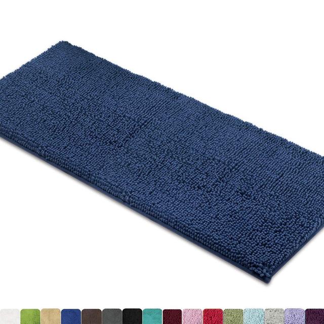 MAYSHINE Non-Slip Bathroom Rugs Shag Shower Mat Machine-Washable Bath mats Runner with Water Absorbent Soft Microfibers - 27.5x47 inch Dark Blue
