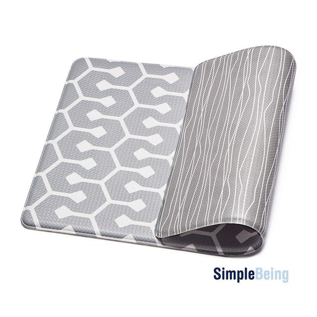 Simple Being Anti Fatigue Kitchen Floor Mat, Comfort Heavy Duty Standing Mats, Ergonomic Non-Toxic Waterproof PVC Non Slip Washable For Indoor Outdoor Home Use (Grey Geometric, 32" x 17.5")