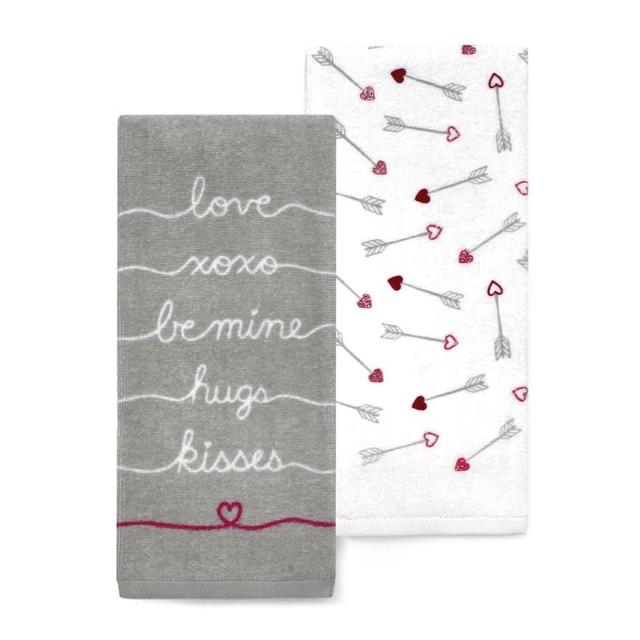 Celebrate Valentine's Day Together Gray Script Kitchen Towel 2-pack