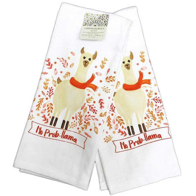 Cynthia Rowley No Prob-Llama Whimsical Autumn Llama Set of Two Decorative Fall Kitchen Hand Towels