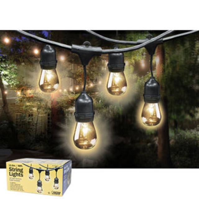 Feit Outdoor Weatherproof String Light Set, Black, 48 ft, 24 Light Sockets, Includes 36 Bulbs