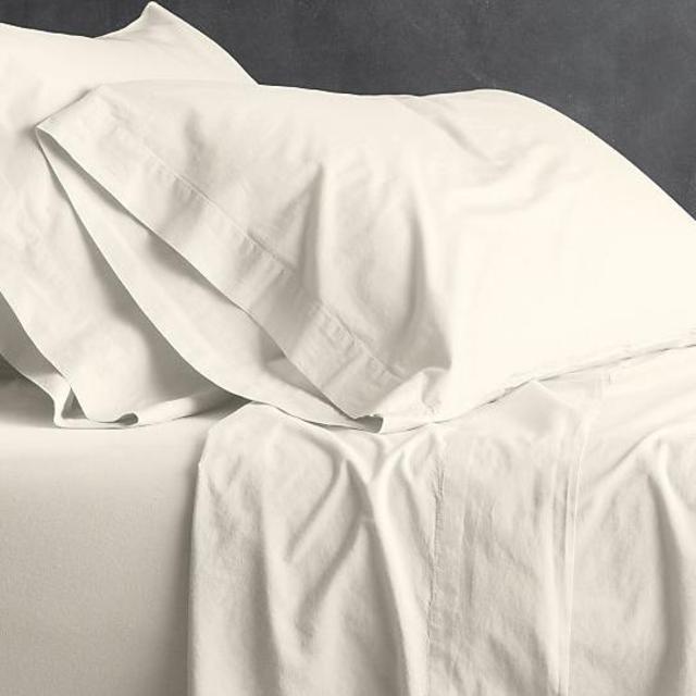 Restoration Hardware Garment-Dyed Percale Fitted Sheet - Ivory