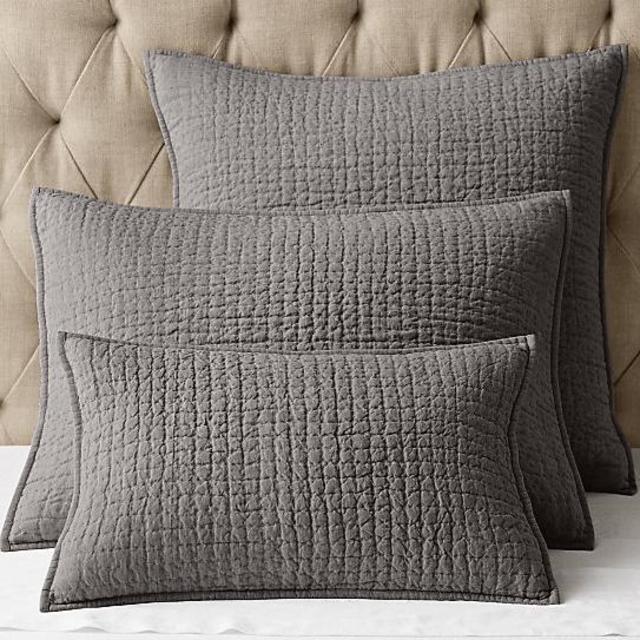 Restoration Hardware Vintage-Washed Hand-Quilted Belgian Linen Sham - Graphite
