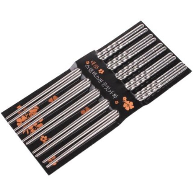 3 River 10 pc Chopstick Stainless Steel Chopsticks 5 Pairs spiral (Amazon)