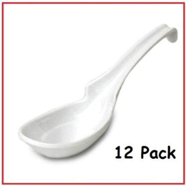 (12 Pack) Asian / Chinese Melamine Ladle Style Soup Spoon (White)