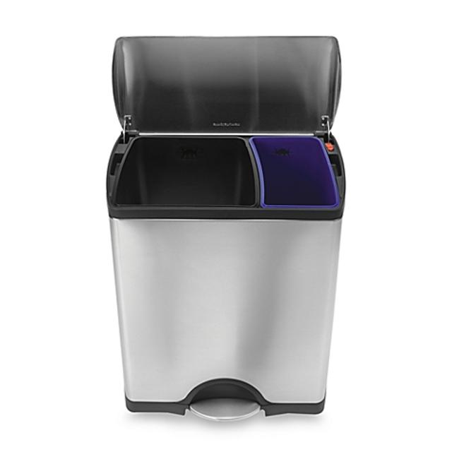 simplehuman® Brushed Stainless Steel Fingerprint-Proof Rectangular 46-Liter Recycler Can