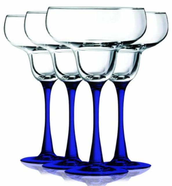 Cobalt Blue Margarita Glasses with Beautiful Colored Stem Accent - 14.5 oz. set of 4- Additional Vibrant Colors Available by TableTop King