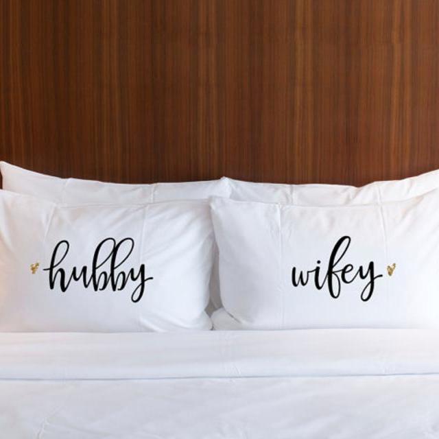 Pillowcases Wedding Gift for Newlyweds - Hubby Wifey Pillowcases Glitter - Gift for Bride Bridal Shower Gift (Item - PHW100)