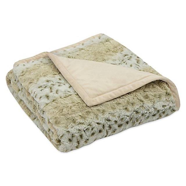 Arctic Leopard Faux-Fur Reversible Throw in Tan