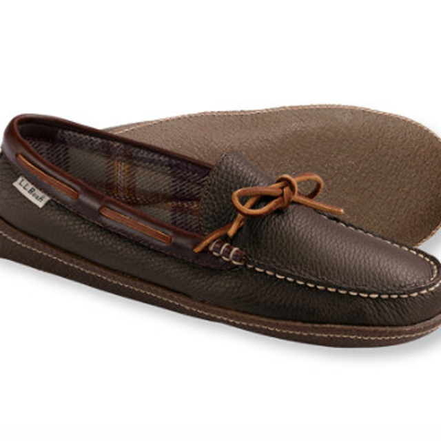 Men's Flannel-Lined Handsewn Slippers Brown Size 9