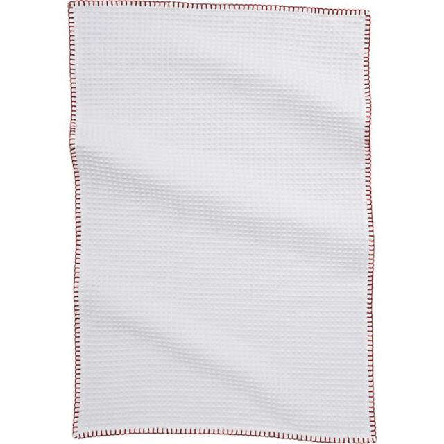 White Waffle Dishtowel with Red Stitching