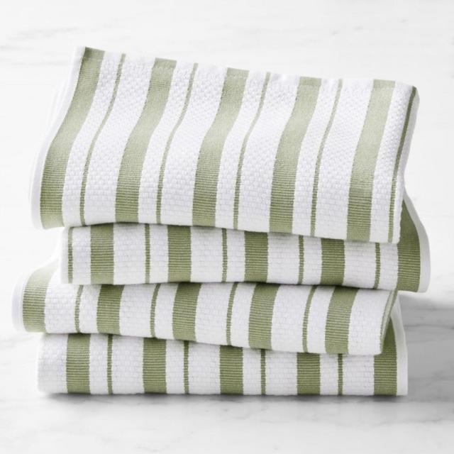 Williams Sonoma Classic Stripe Towels in Sage Green, Set of 4
