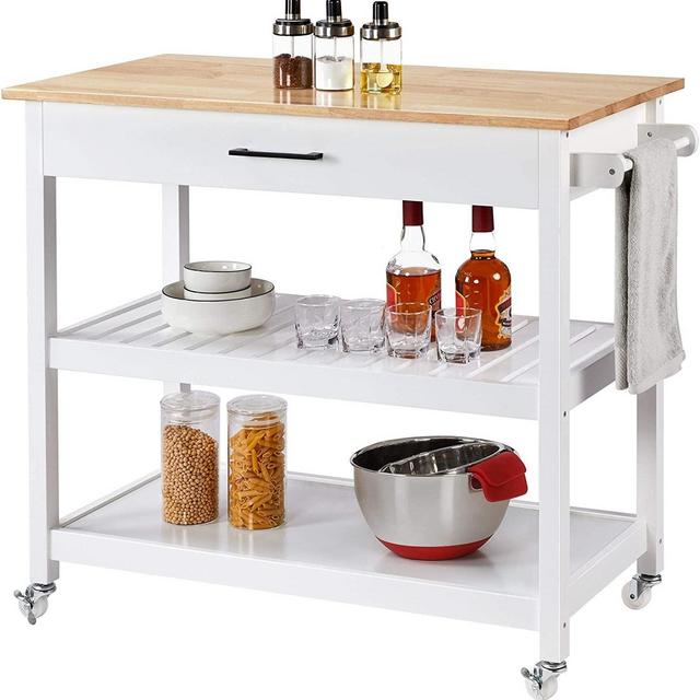 Yaheetech Kitchen Island Cart on Wheels, 3 Tier Rolling Utility Cart with 1 Drawer and 2 Spacious Storage Shelf