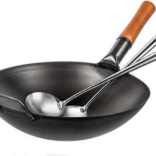 Yosukata Carbon Steel Wok Pan 14 “ and YOSUKATA 17’’ Wok Spatula and Ladle - Set of 2 Heat-Resistant Wok Tools