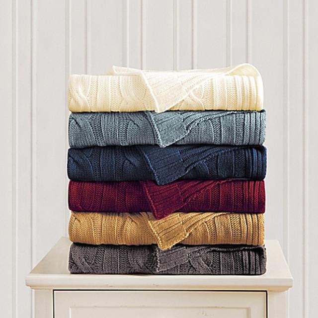 Cable Knit Throw in Navy