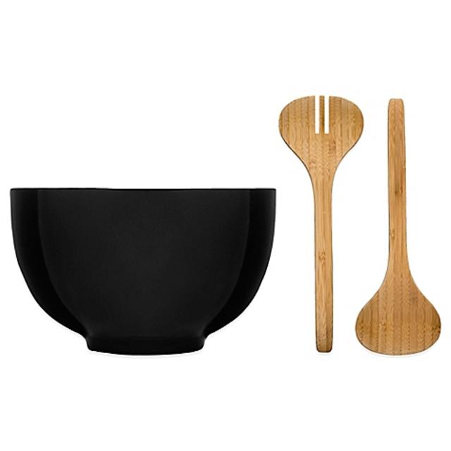 Sagaform® Season Stoneware Salad Bowl with Bamboo Utensils