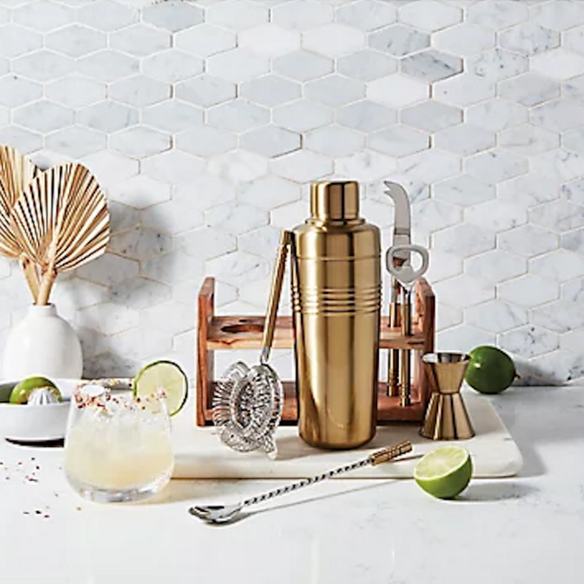 7-Piece Bar Tools Gift Set in Gold/Natural