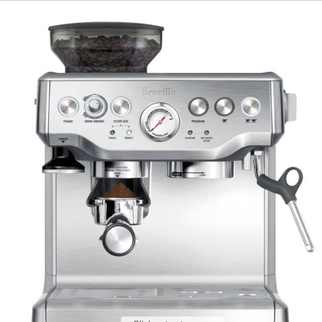 Breville, Espresso Machine with 15 bars of pressure, Milk Frother and intergrated grinder - Stainless Steel