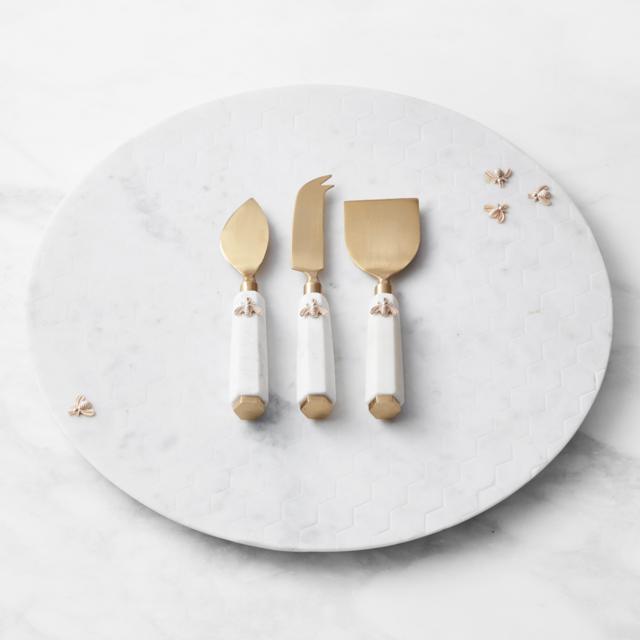 Williams Sonoma, Marble Honeycomb Round Cheese Board with Honeycomb Cheese Knives
