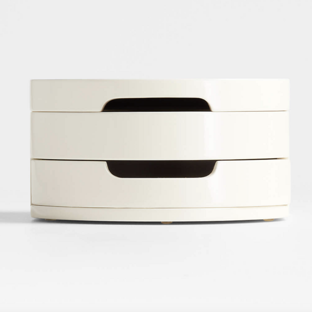 Medium Cream White Wood Jewelry Box