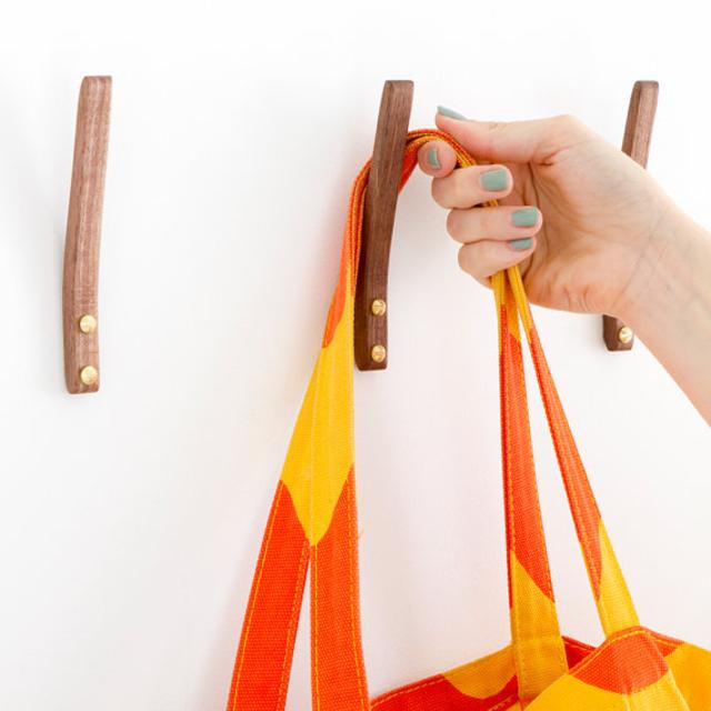 Steam Bent Wood Coat Hook - Walnut + Brass Hooks