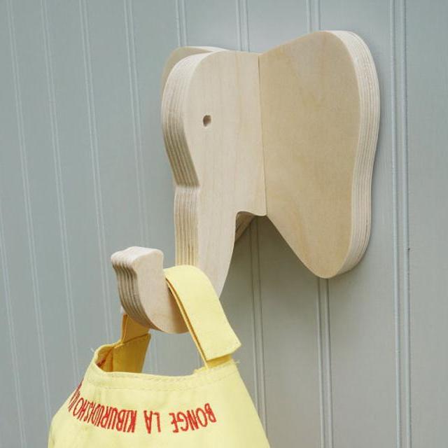 Wall hooks - Elephant wall hook: playful plywood elephant head wall hanger for coats, bags, hats, & backpacks -safari nursery, elephant gift