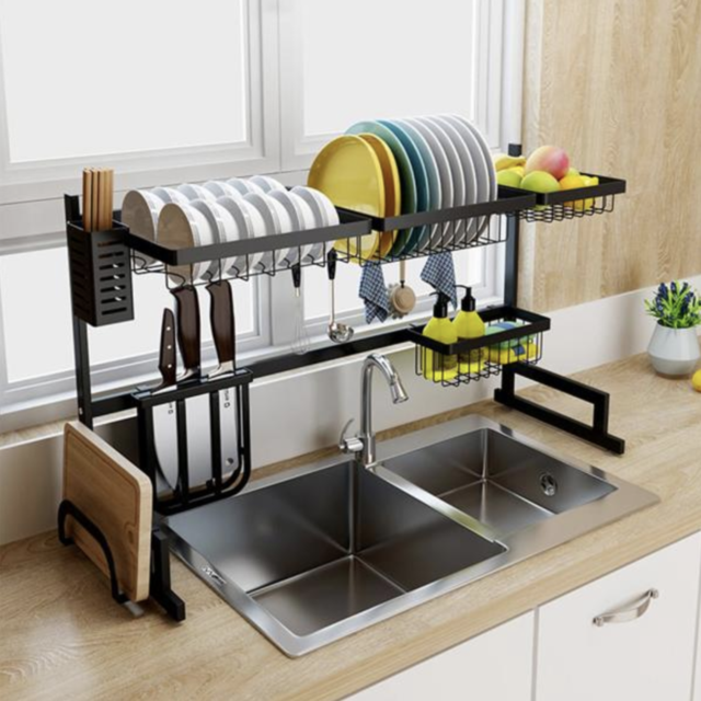 37.4" Stainless Steel Black Dish Drying Rack Over Kitchen Sink-All in One Kitchen Space Saver & Washing Dishes Solution